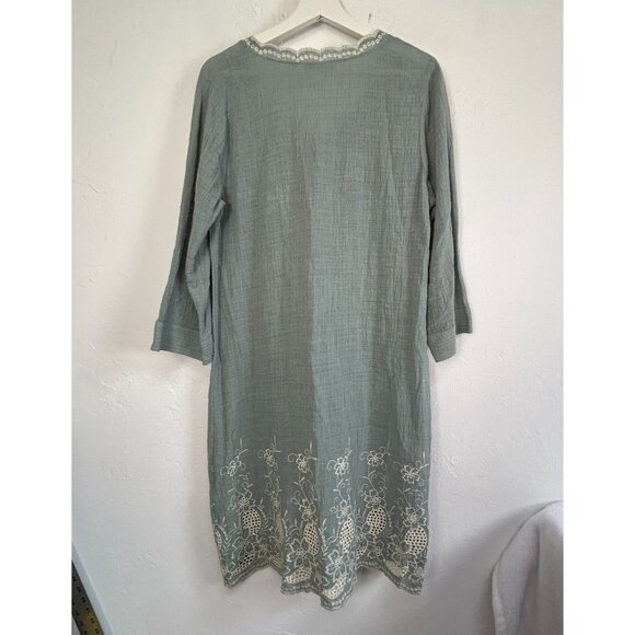 Soft Surroundings Womens Floral Embroidered Pissarro Shift Dress Medium Green - Picture 2 of 7